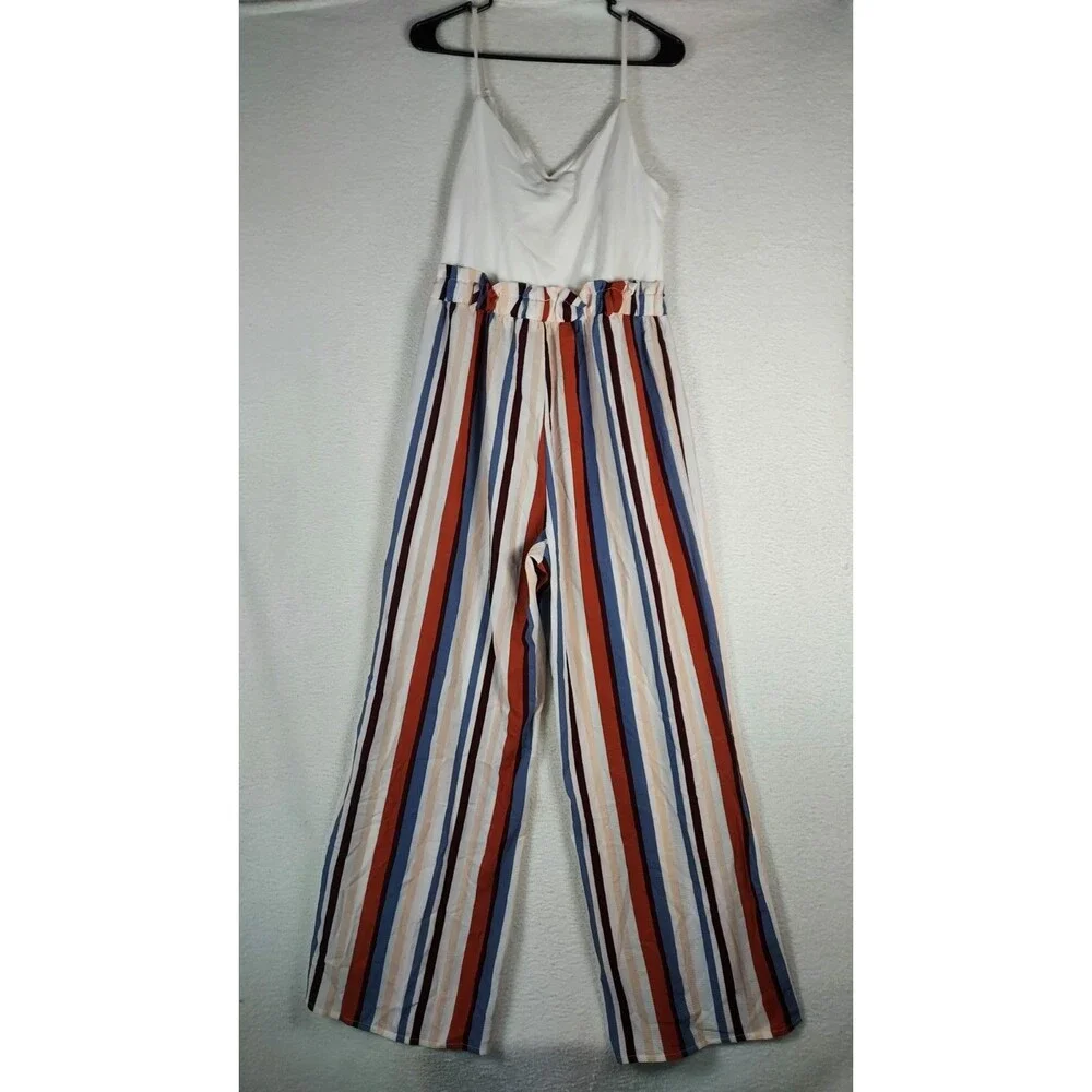 Rue21 Striped Jumpsuit Womens Large Wide Leg Sleeveless Cami Casual - Picture 2 of 8